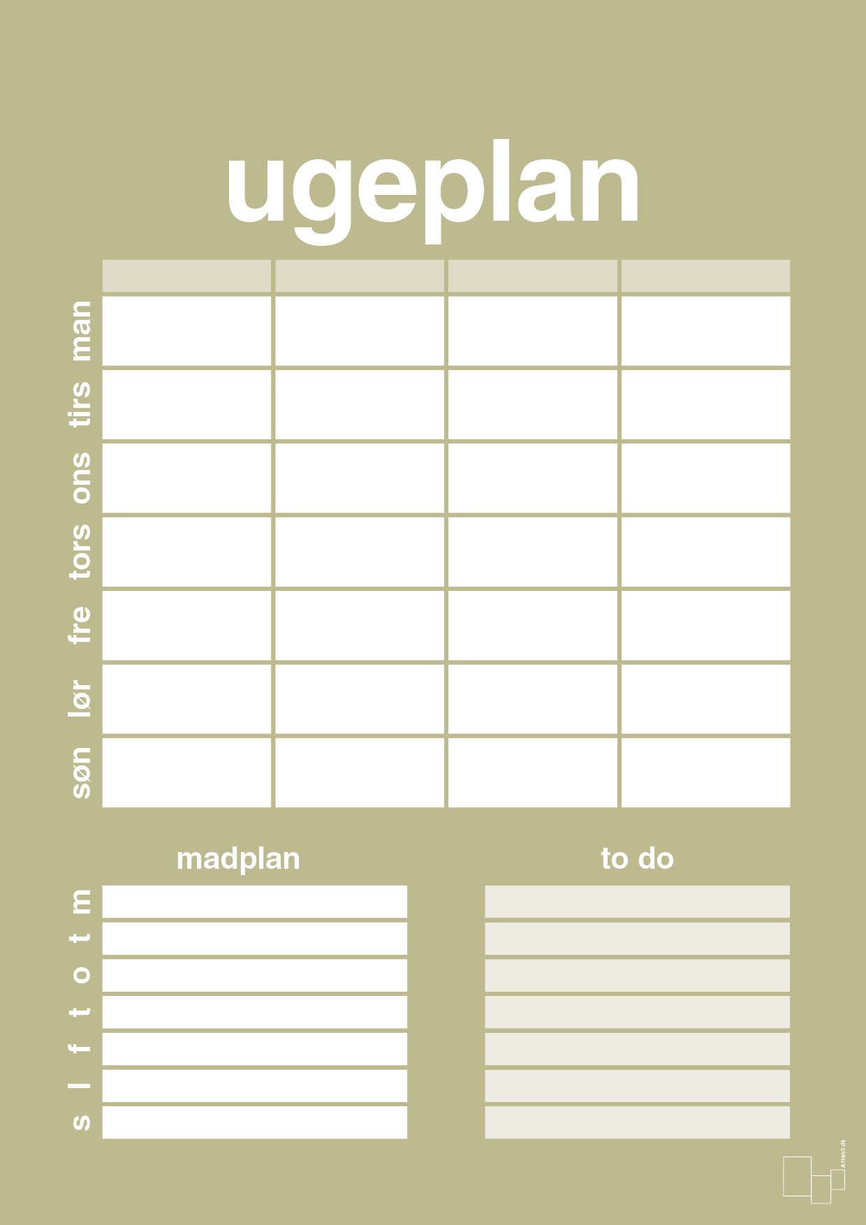 plakat: ugeplan med to-do liste til 4 personer - back to nature-Planer-A1two3