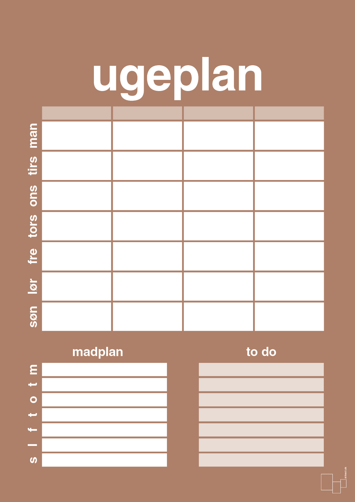plakat: ugeplan med to-do liste til 4 personer - cider spice-Planer-A1two3
