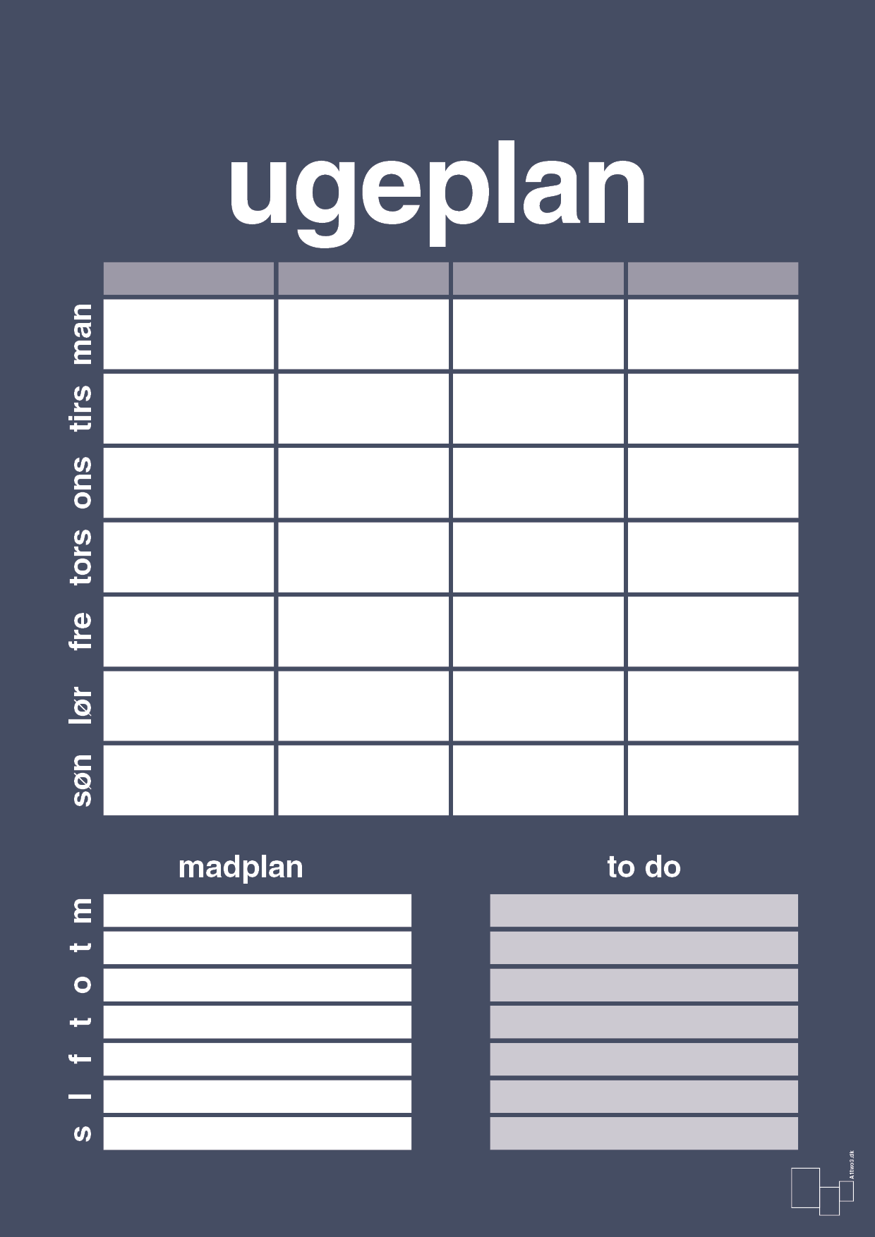 Ugeplan med to-do liste til 4 personer - petrol-Planer-A1two3