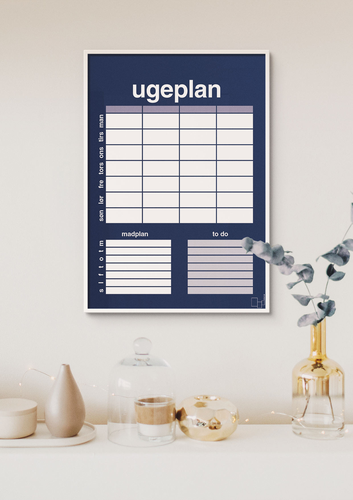 plakat: ugeplan med to-do liste til 4 personer - dark brown-Planer-A1two3