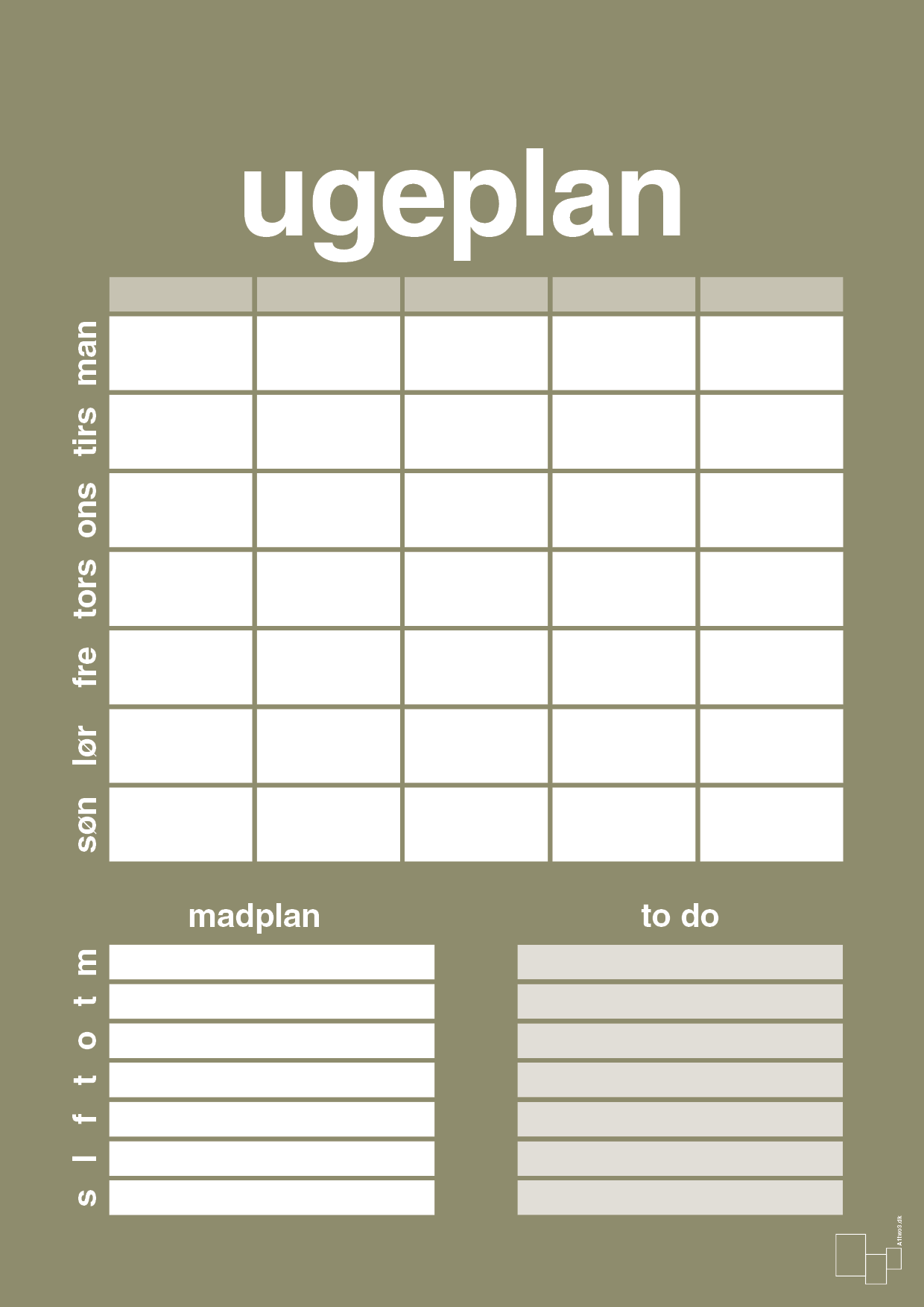 plakat: ugeplan med to-do liste til 5 personer - misty forrest-Planer-A1two3