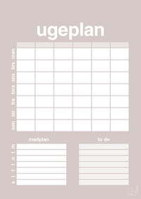 plakat: ugeplan med to-do liste til 6 personer - broken beige