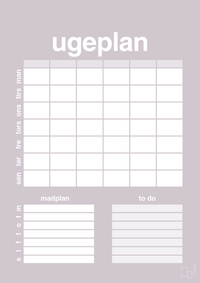 plakat: ugeplan med to-do liste til 6 personer - dusty lilac