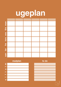 plakat: ugeplan med to-do liste til 6 personer - rumba orange