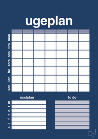 plakat: ugeplan med to-do liste til 7 personer - lapis blue