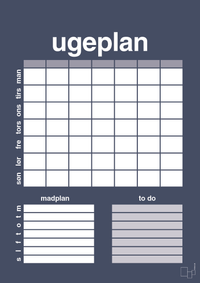 plakat: ugeplan med to-do liste til 7 personer - petrol