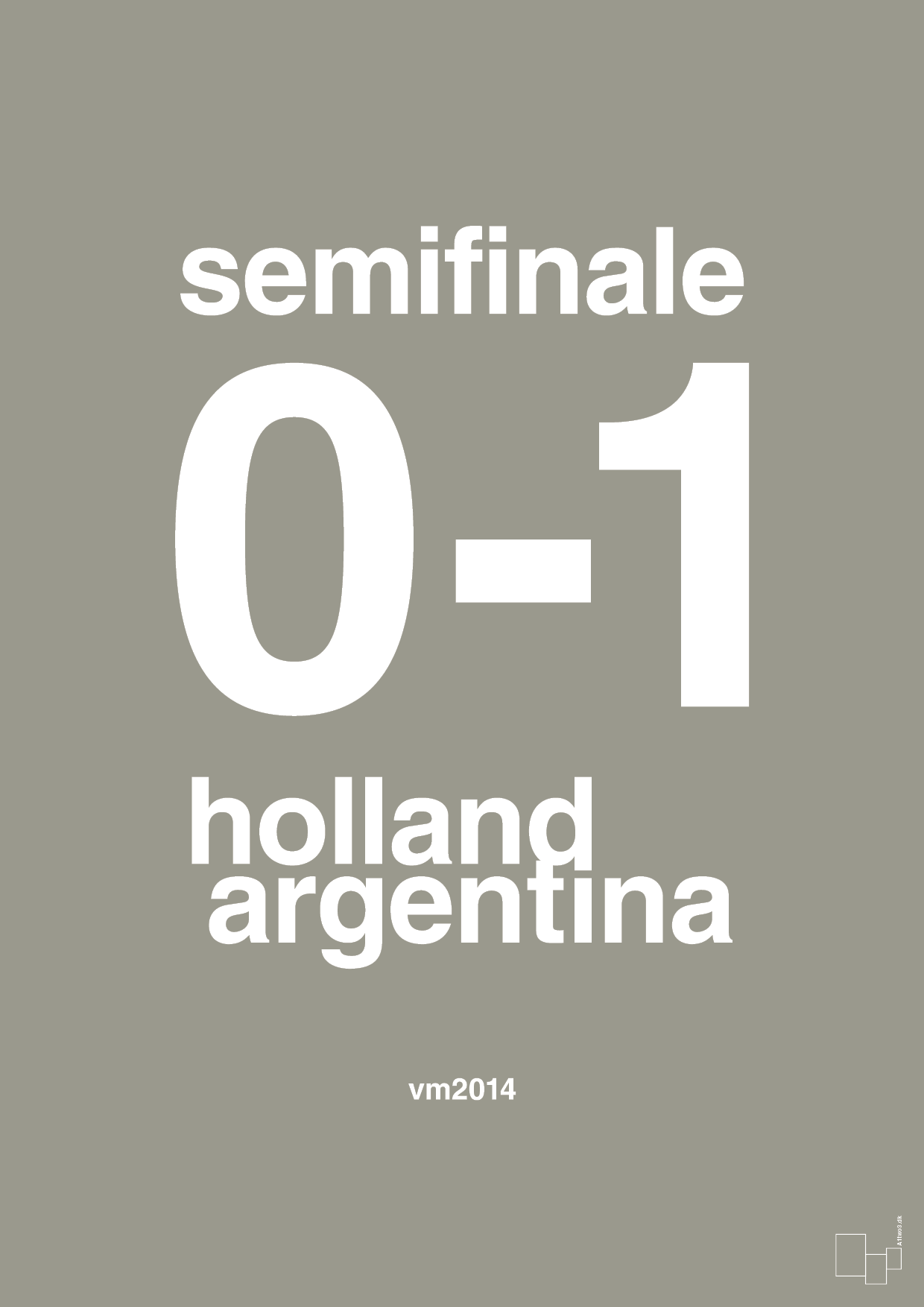 plakat: resultat for fodbold vm semifinale A i 2014 - battleship gray-Fodbold-A1two3
