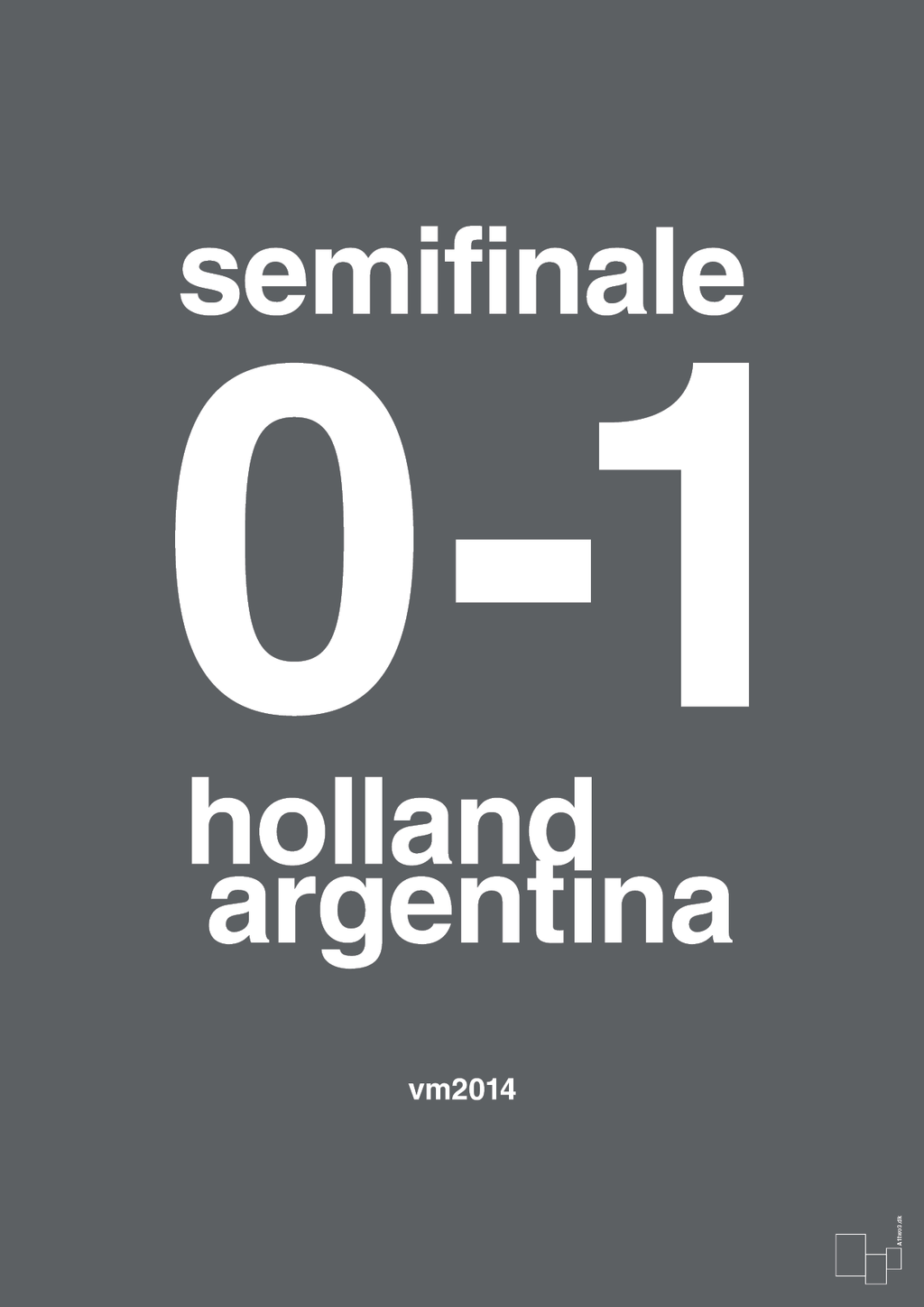 plakat: resultat for fodbold vm semifinale A i 2014 - graphic charcoal-Fodbold-A1two3