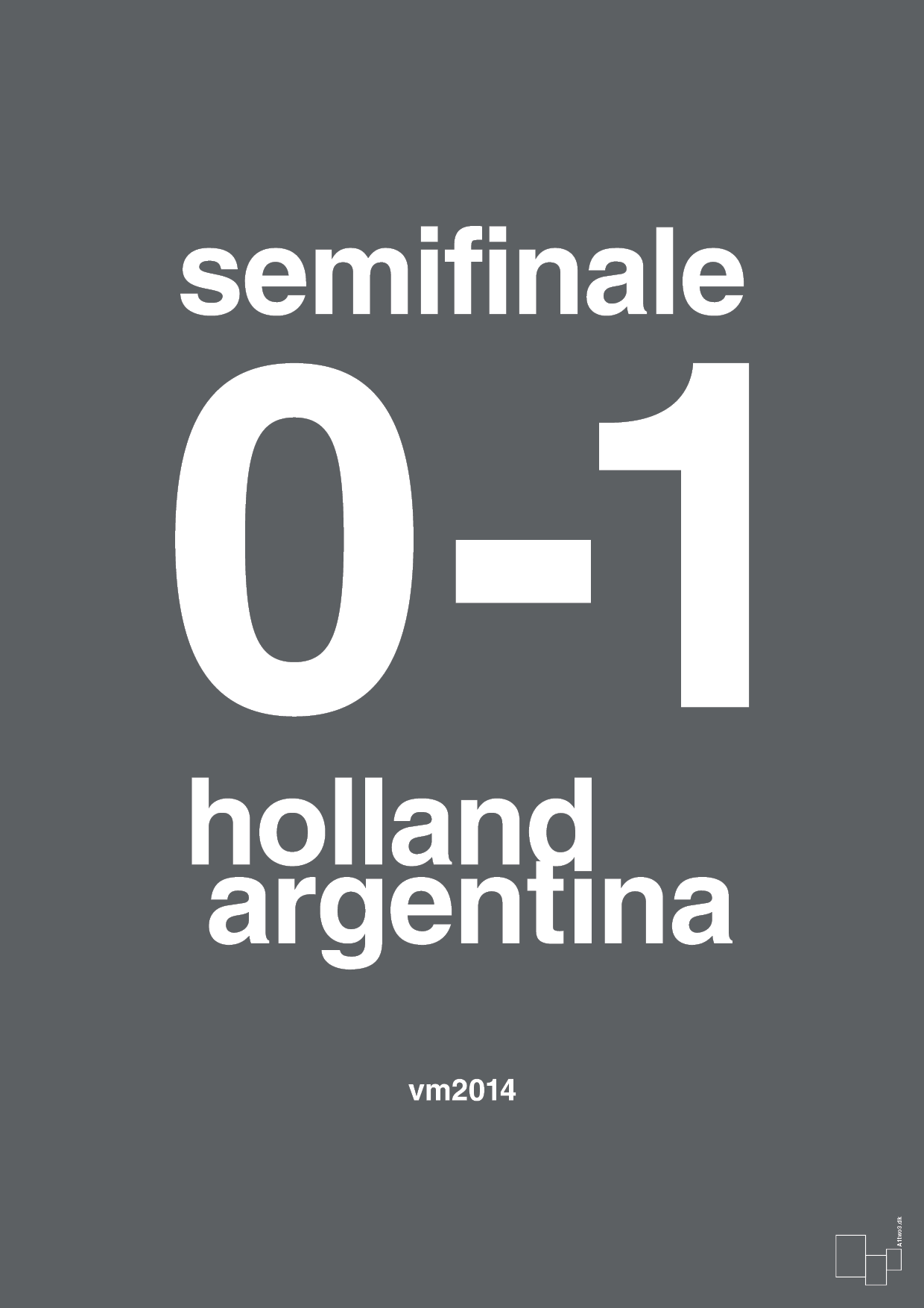 plakat: resultat for fodbold vm semifinale A i 2014 - graphic charcoal-Fodbold-A1two3
