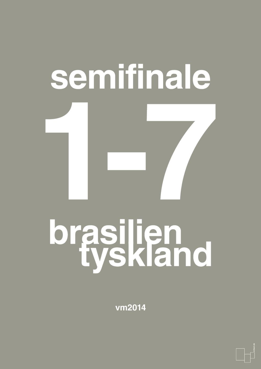plakat: resultat for fodbold vm semifinale B i 2014 - battleship gray-Fodbold-A1two3