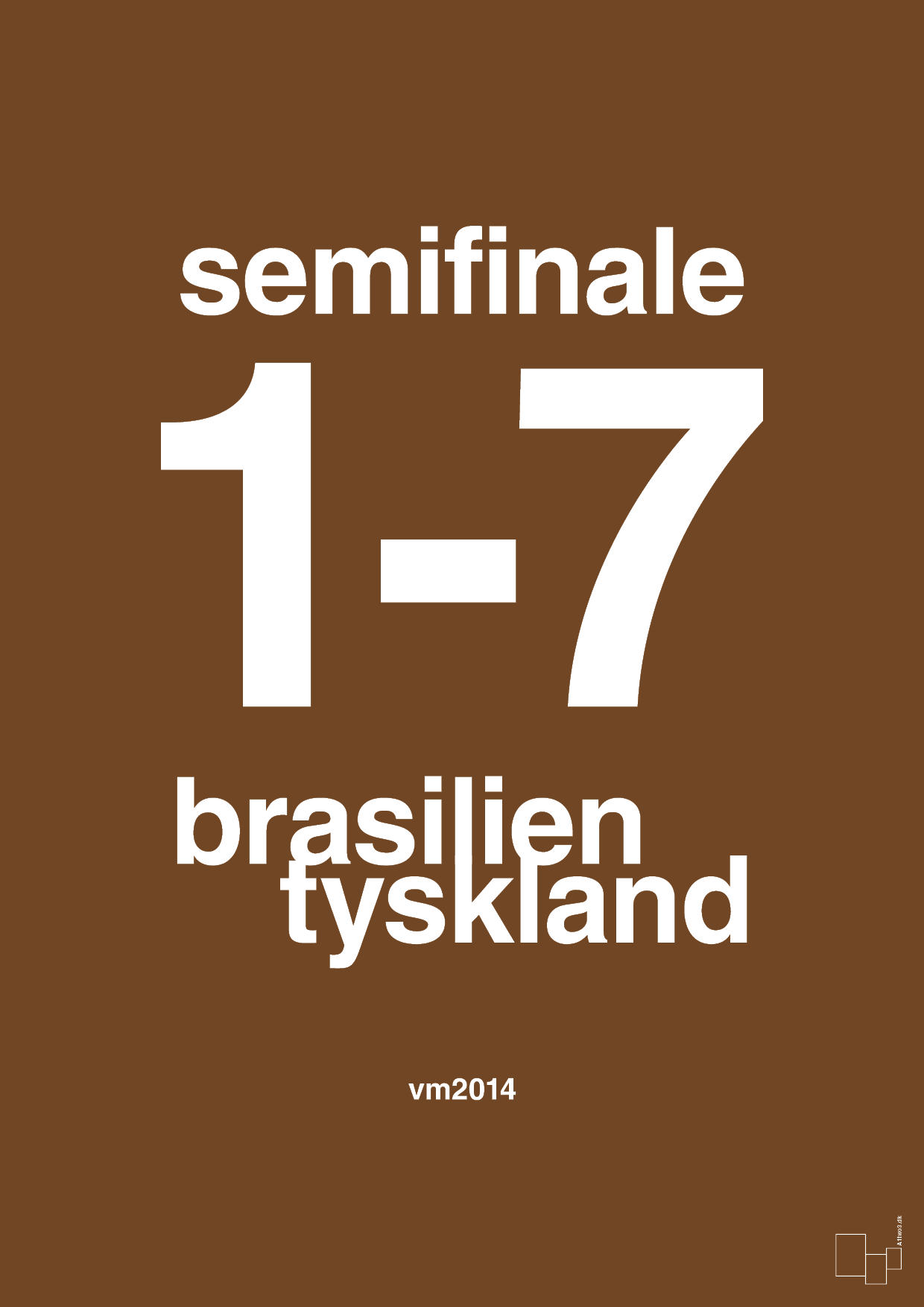 plakat: resultat for fodbold vm semifinale B i 2014 - dark brown-Fodbold-A1two3
