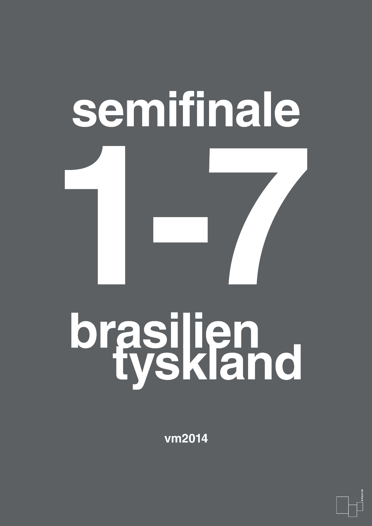 plakat: resultat for fodbold vm semifinale B i 2014 - graphic charcoal-Fodbold-A1two3