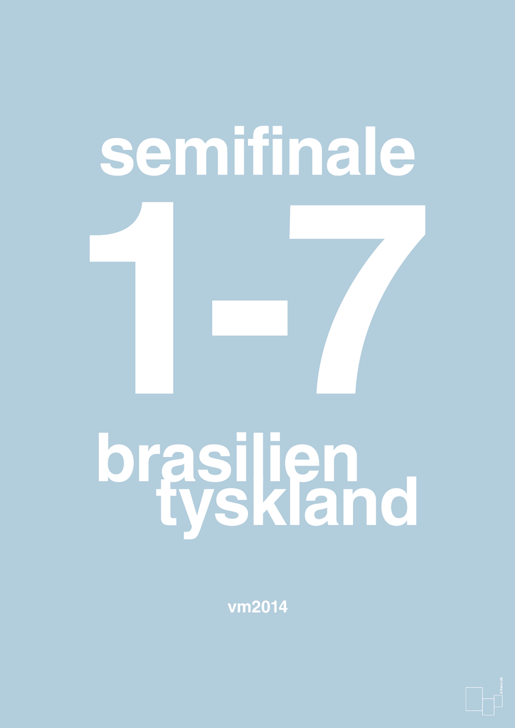 plakat: resultat for fodbold vm semifinale B i 2014 - heavenly blue-Fodbold-A1two3