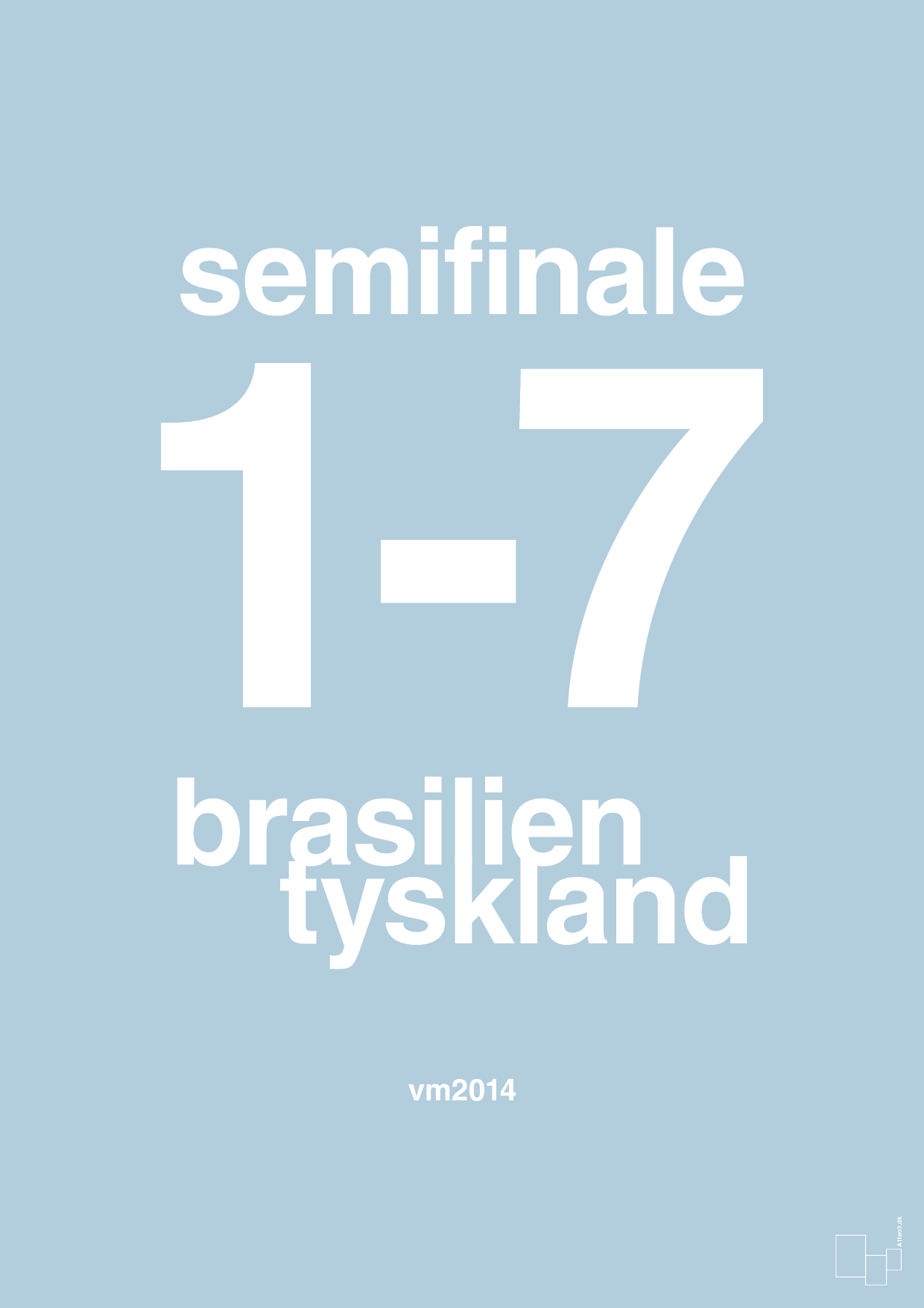 plakat: resultat for fodbold vm semifinale B i 2014 - heavenly blue-Fodbold-A1two3