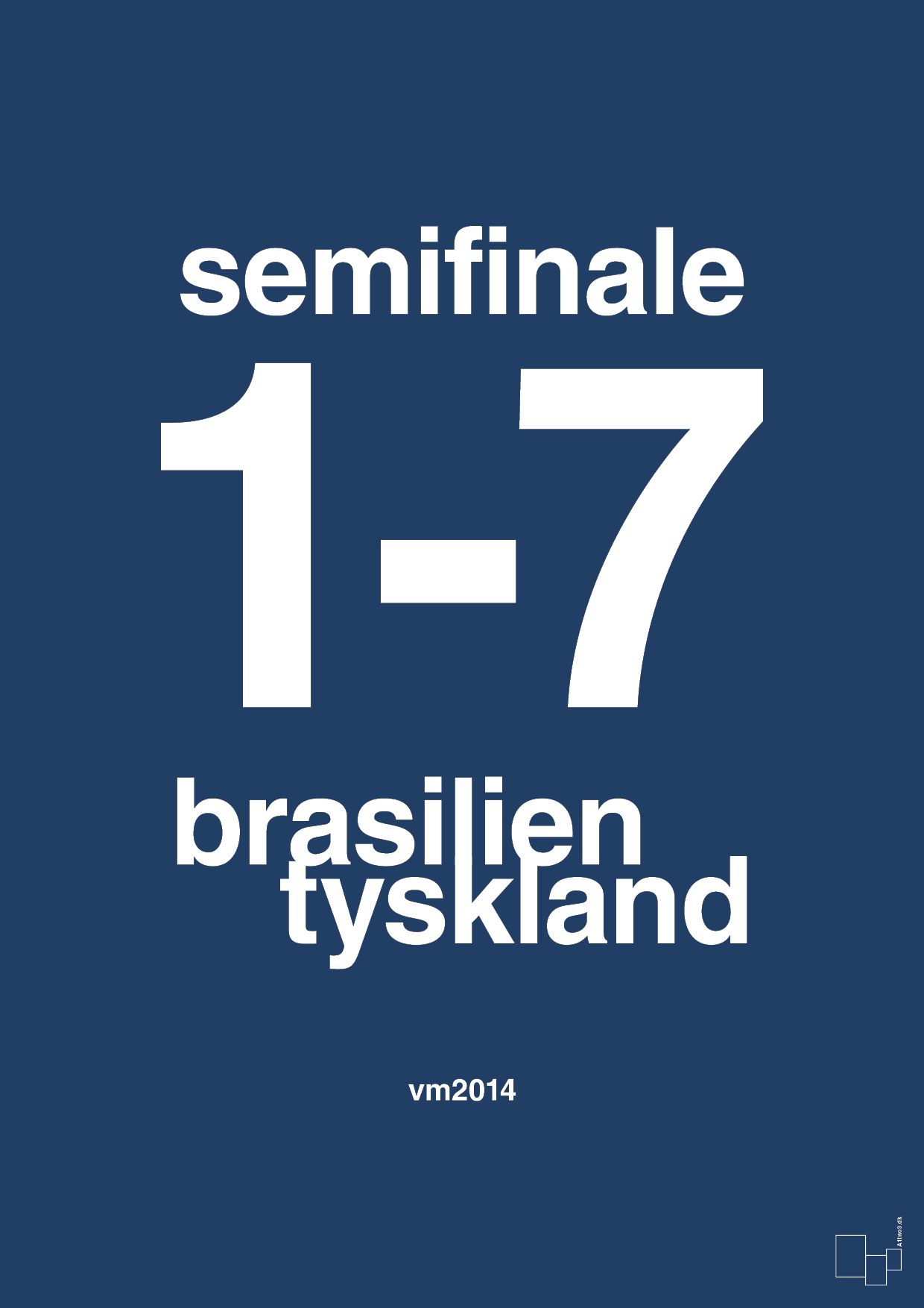 plakat: resultat for fodbold vm semifinale B i 2014 - lapis blue-Fodbold-A1two3