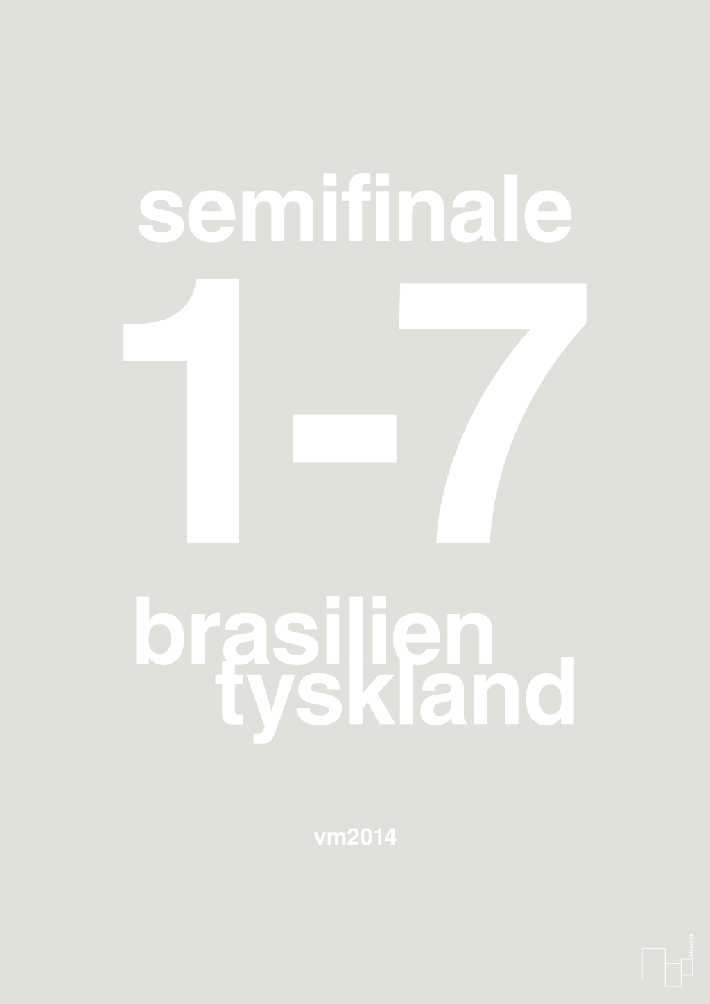 plakat: resultat for fodbold vm semifinale B i 2014 - painters white-Fodbold-A1two3