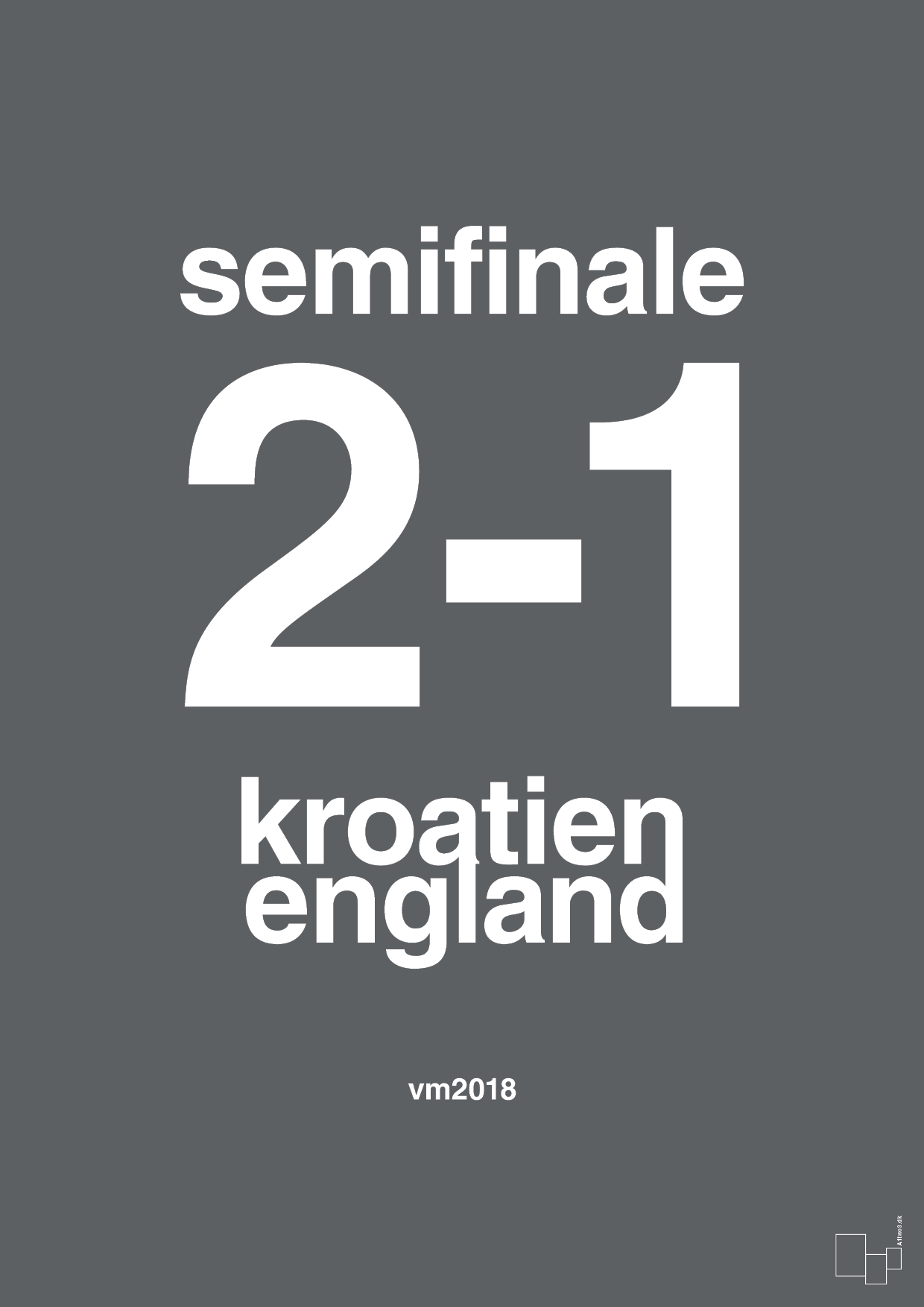 plakat: resultat for fodbold vm semifinale A i 2018 - graphic charcoal-Fodbold-A1two3