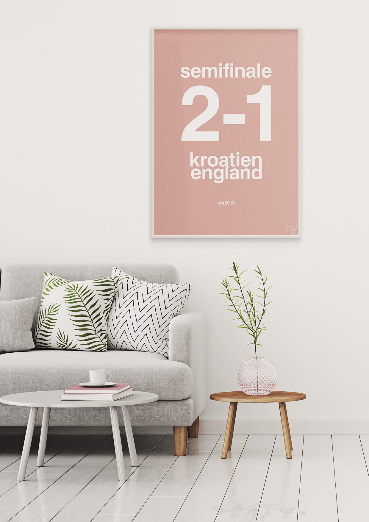 plakat: resultat for fodbold vm semifinale A i 2018 - graphic charcoal-Fodbold-A1two3