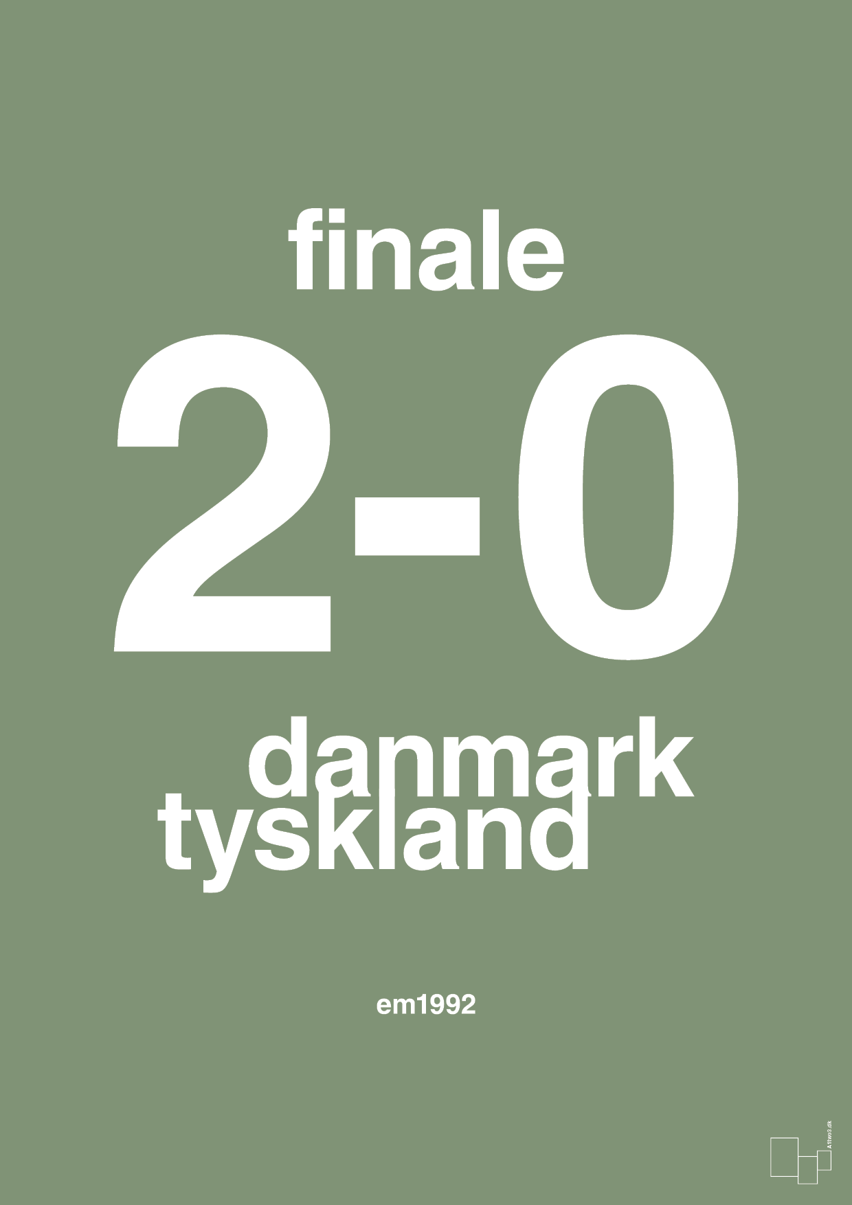 plakat: resultat for fodbold em finalen i 1992 - jade-Fodbold-A1two3