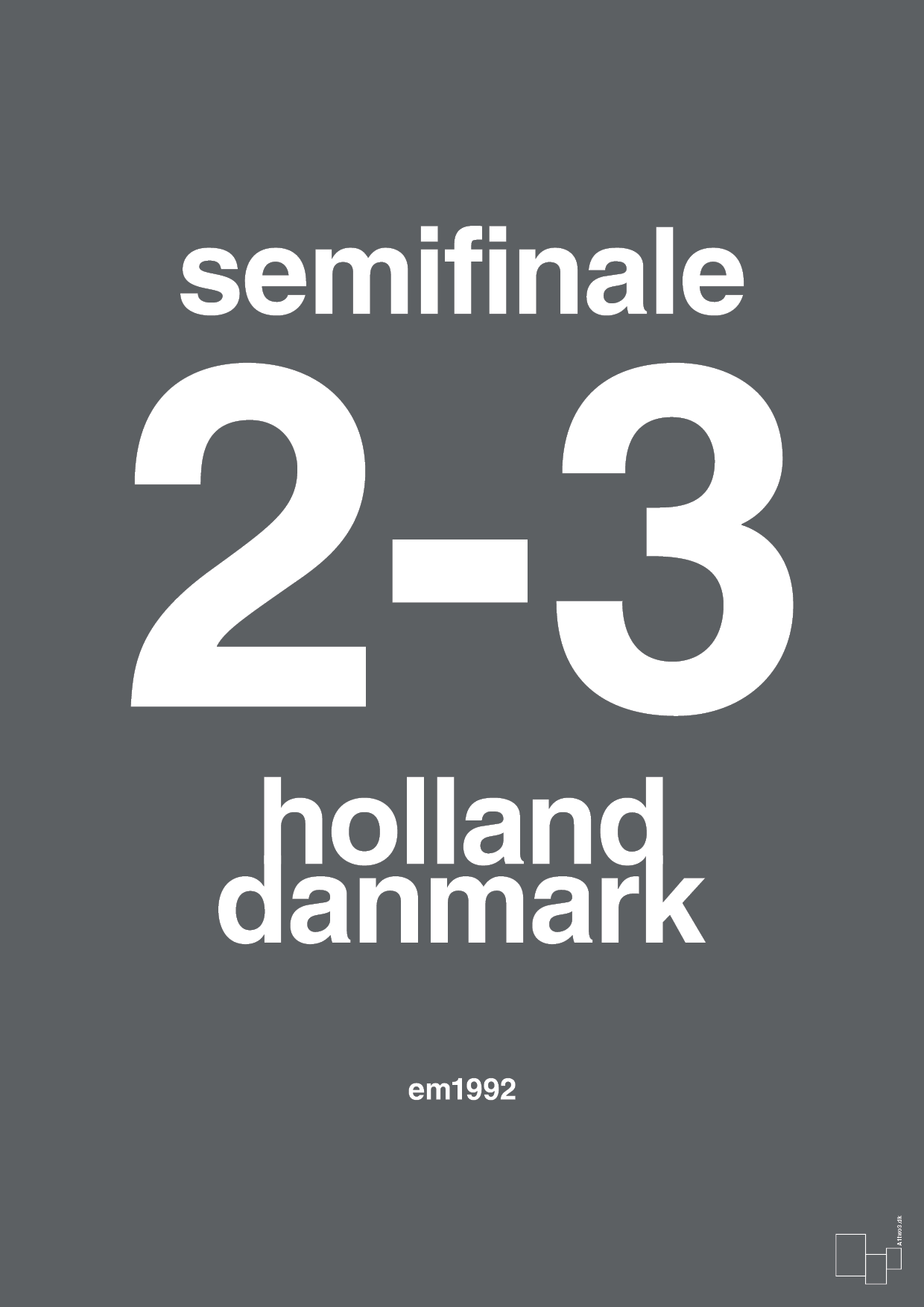 plakat: resultat for fodbold em semifinale A i 1992 - graphic charcoal-Fodbold-A1two3
