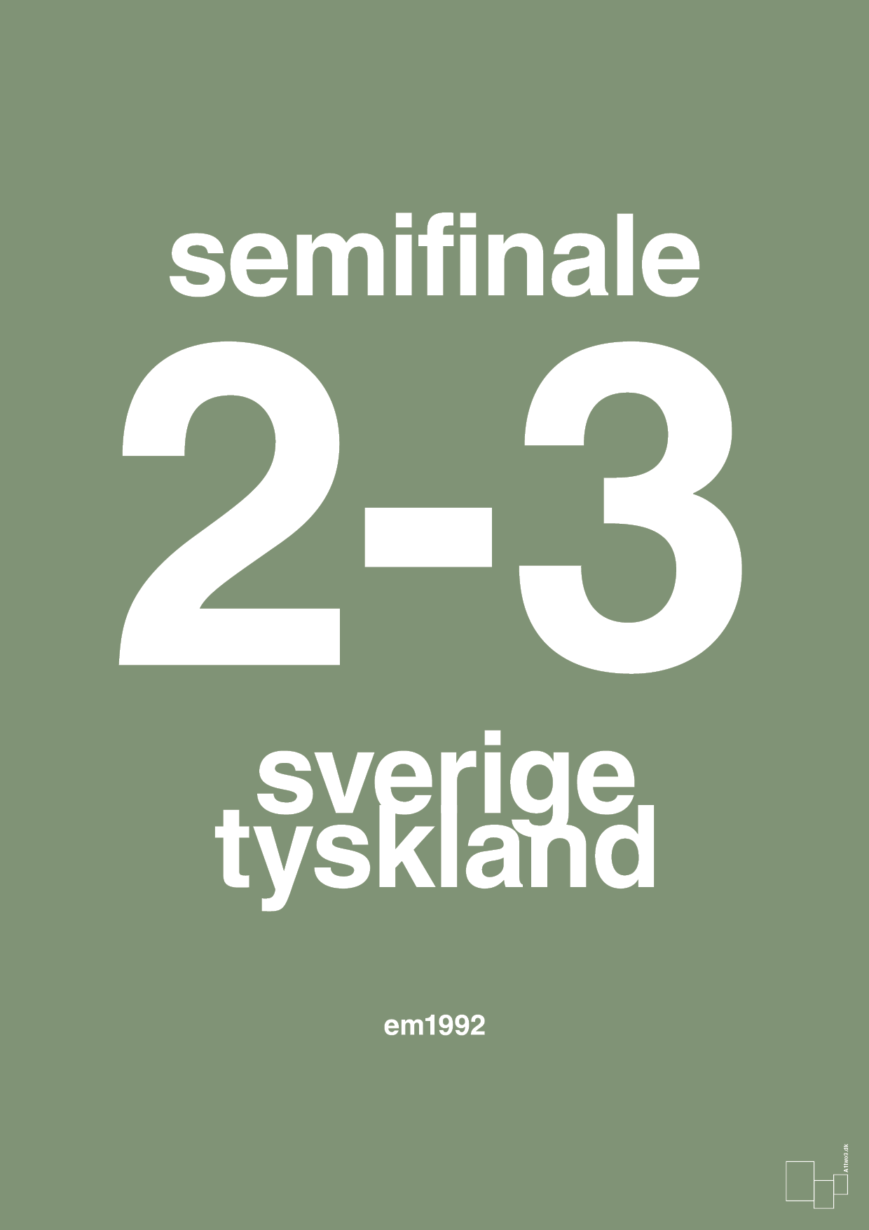 plakat: resultat for fodbold em semifinale B i 1992 - jade-Fodbold-A1two3