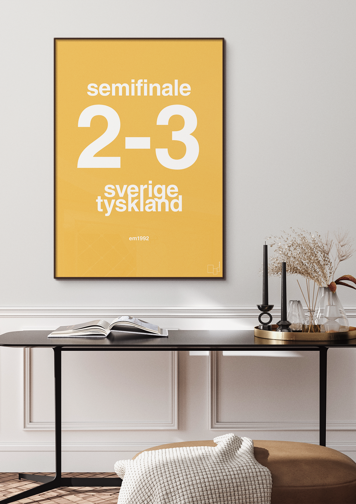 plakat: resultat for fodbold em semifinale B i 1992 - graphic charcoal-Fodbold-A1two3