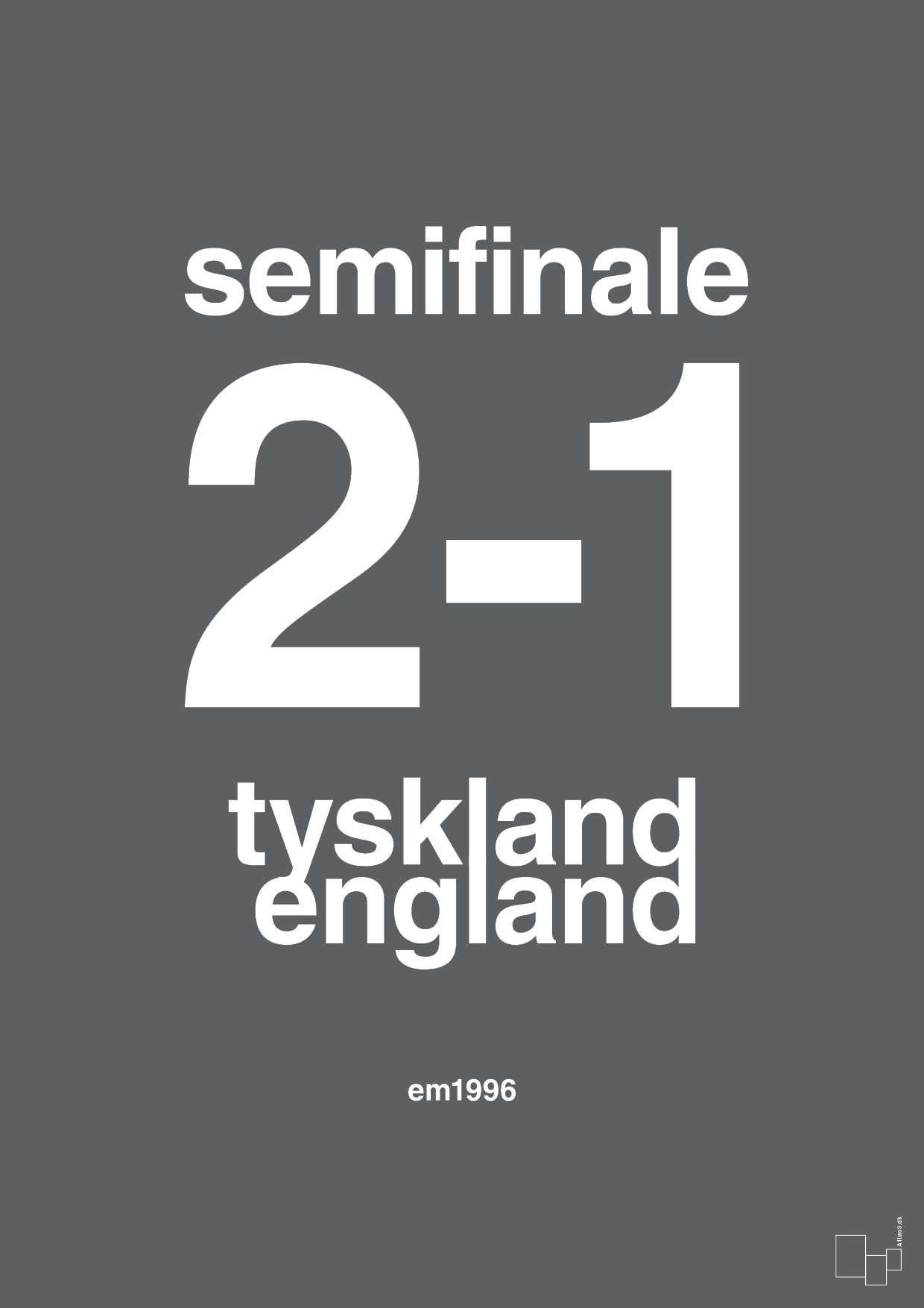 plakat: resultat for fodbold em semifinale A i 1996 - graphic charcoal-Fodbold-A1two3