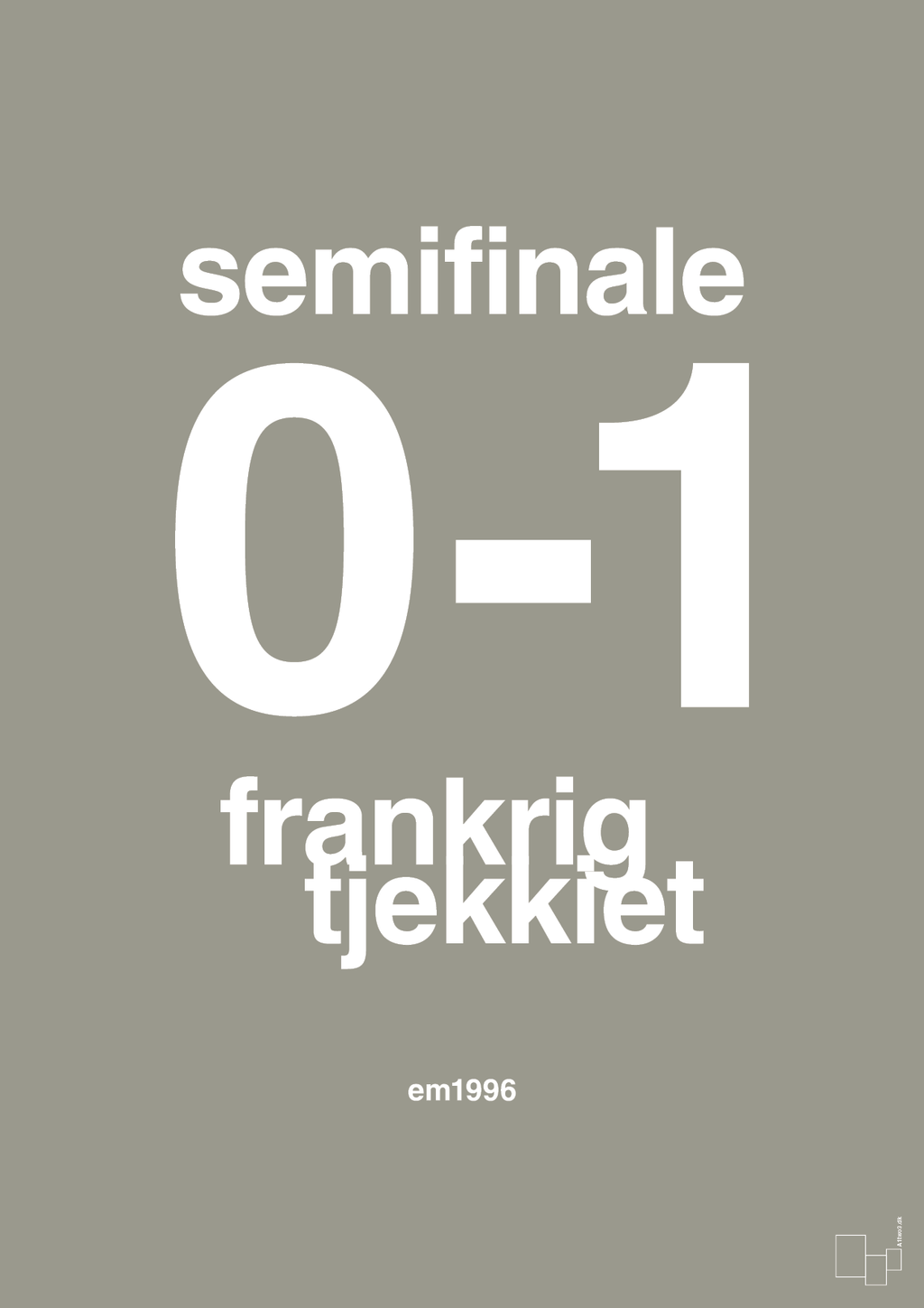 plakat: resultat for fodbold em semifinale B i 1996 - battleship gray-Fodbold-A1two3