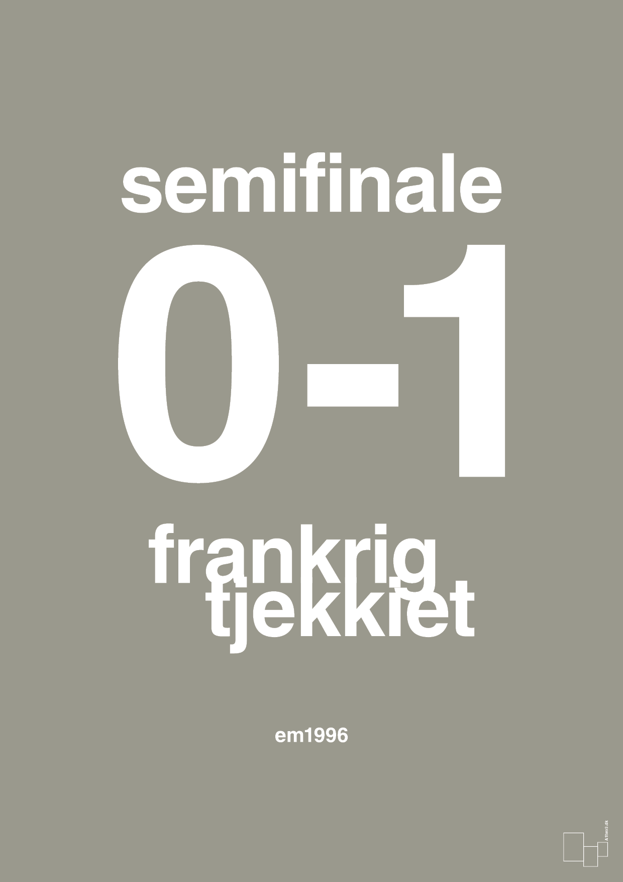 plakat: resultat for fodbold em semifinale B i 1996 - battleship gray-Fodbold-A1two3