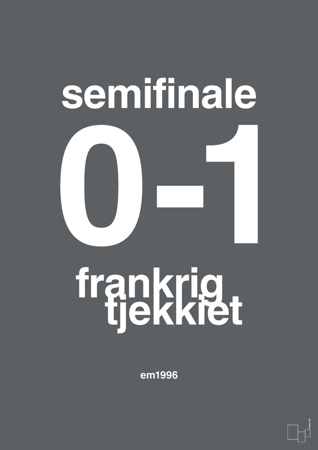 plakat: resultat for fodbold em semifinale B i 1996 - graphic charcoal-Fodbold-A1two3