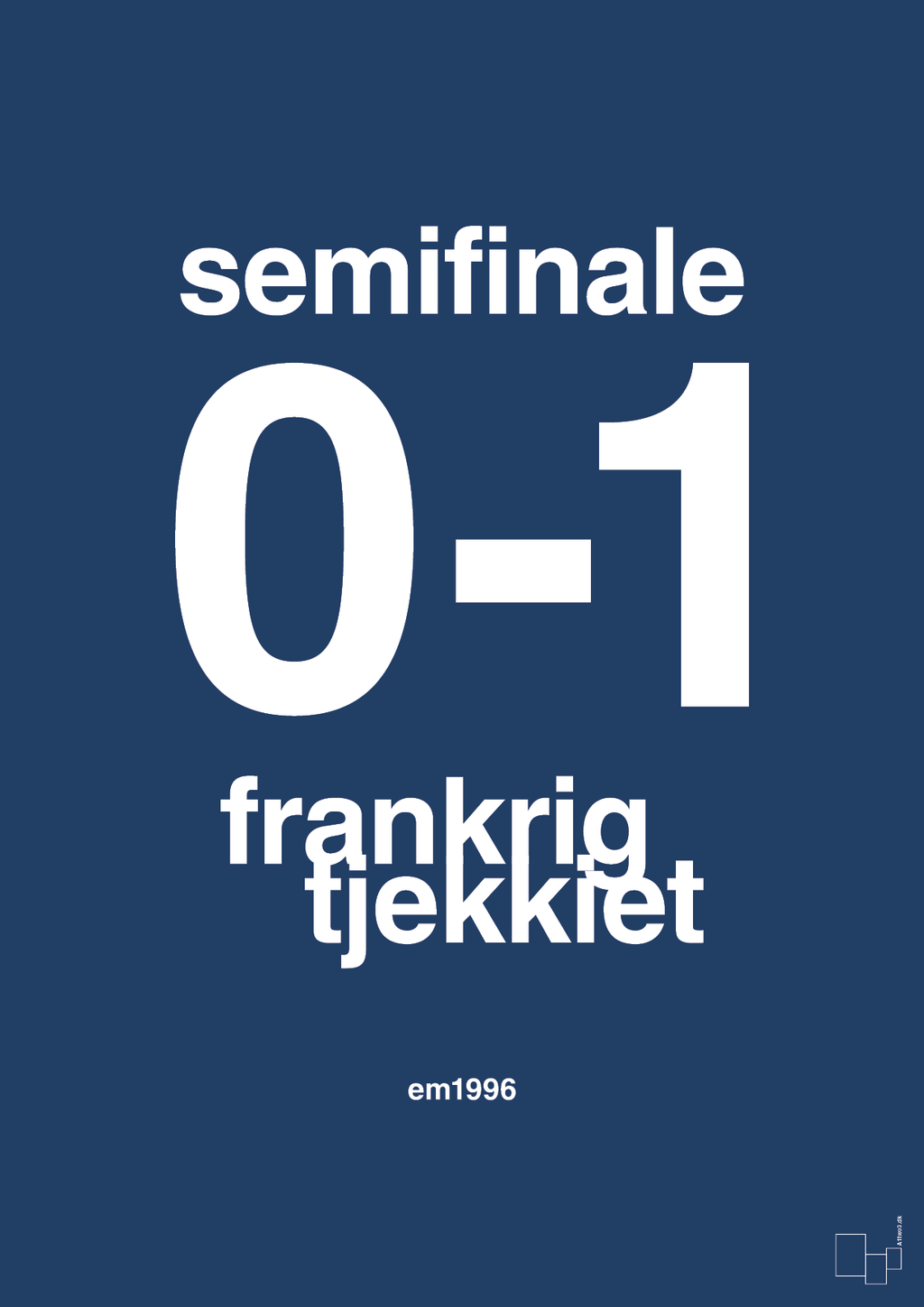 plakat: resultat for fodbold em semifinale B i 1996 - lapis blue-Fodbold-A1two3