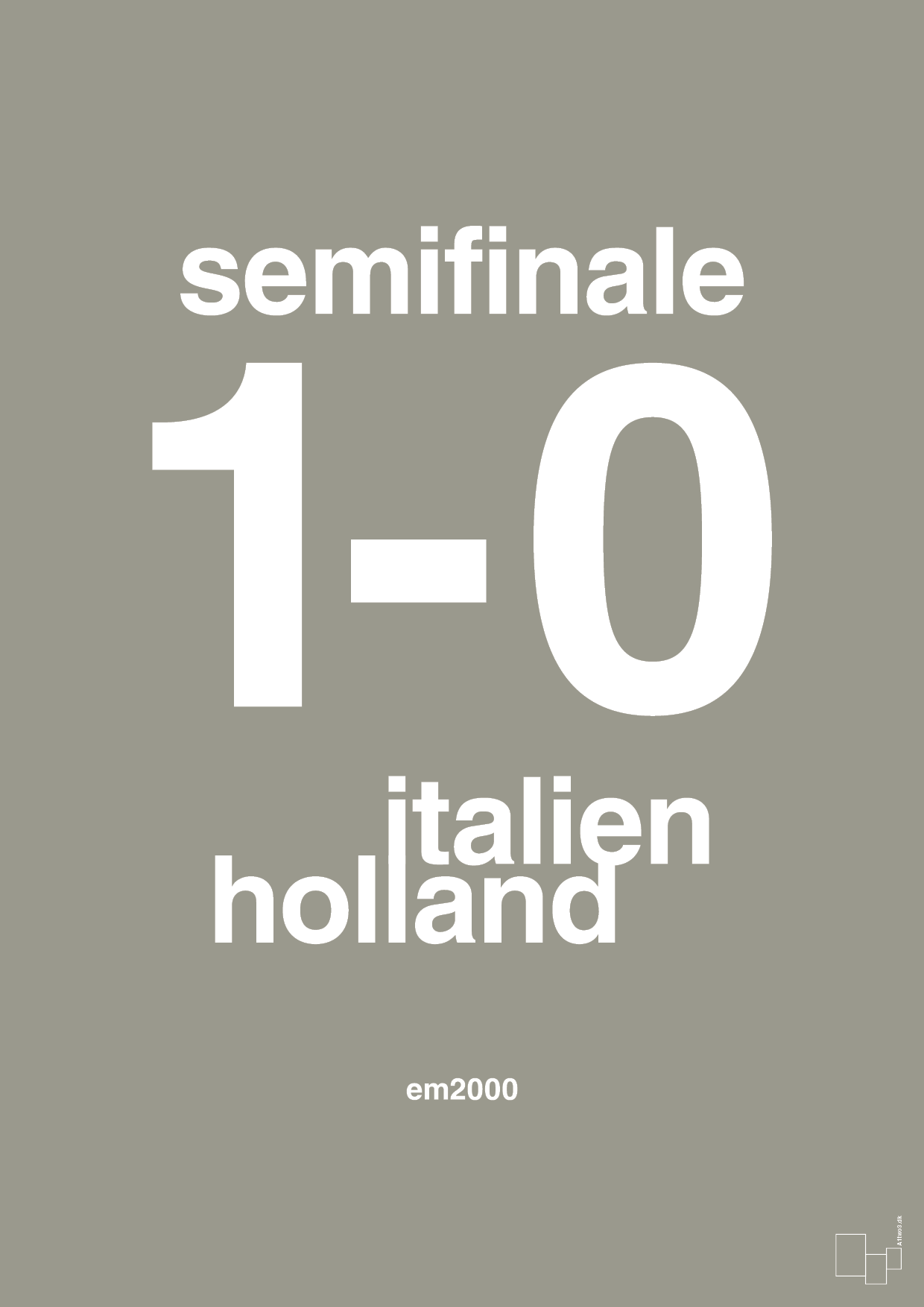 plakat: resultat for fodbold em semifinale A i 2000 - battleship gray-Fodbold-A1two3