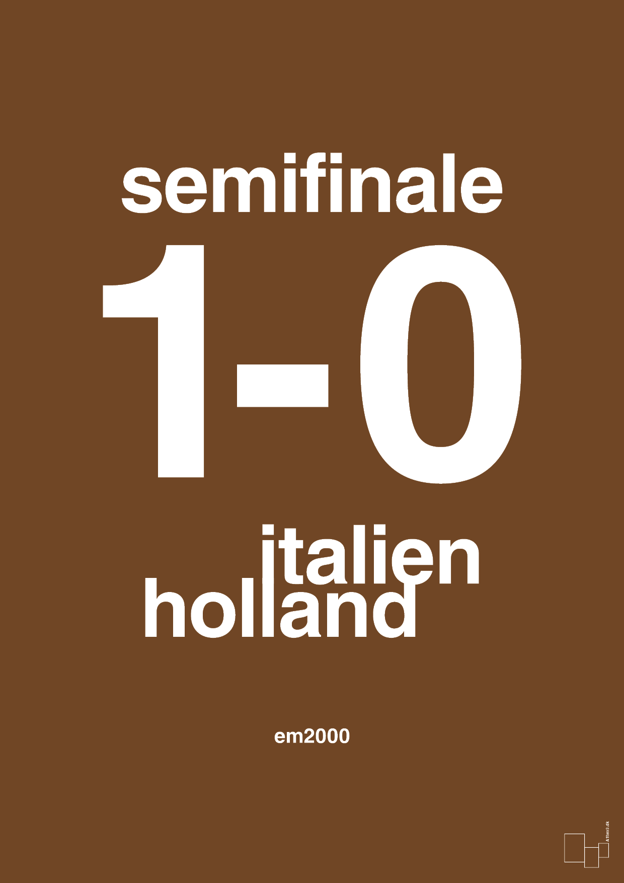 plakat: resultat for fodbold em semifinale A i 2000 - dark brown-Fodbold-A1two3