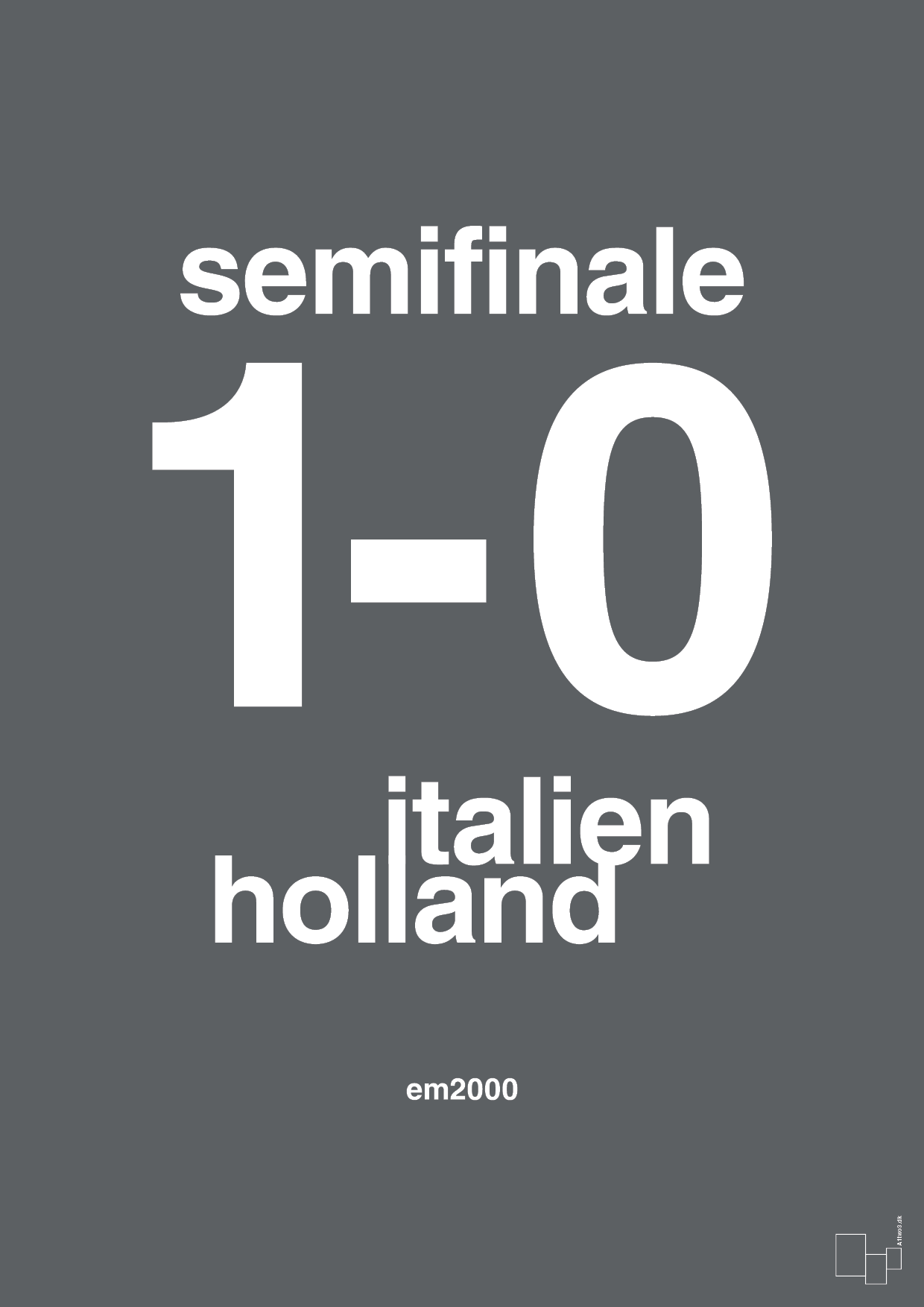 plakat: resultat for fodbold em semifinale A i 2000 - graphic charcoal-Fodbold-A1two3