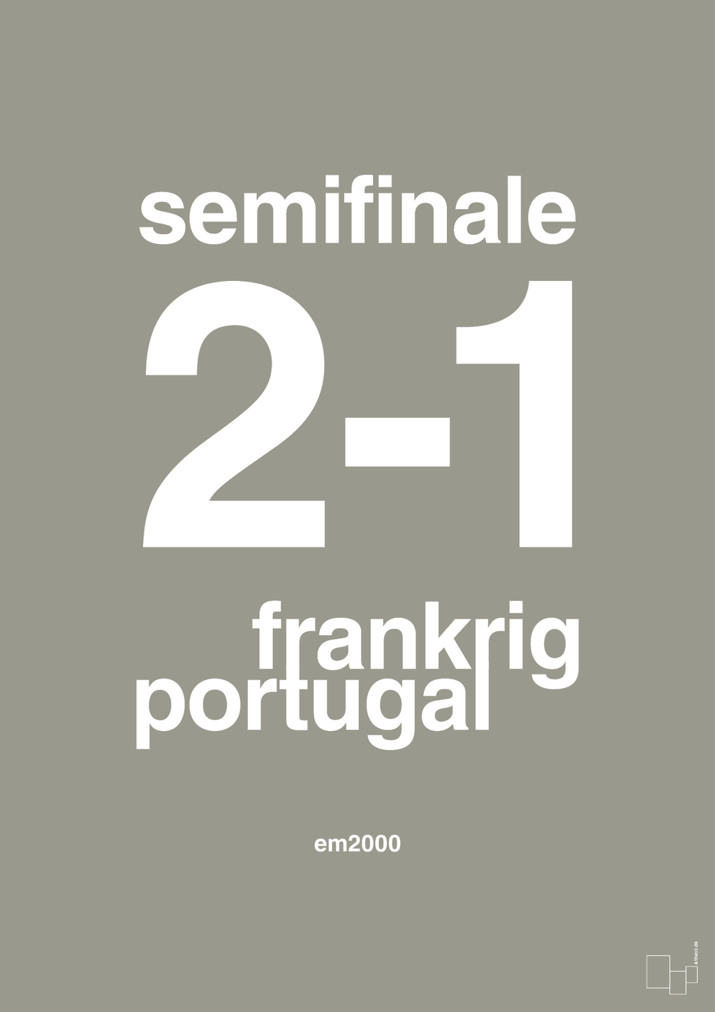 plakat: resultat for fodbold em semifinale B i 2000 - battleship gray-Fodbold-A1two3