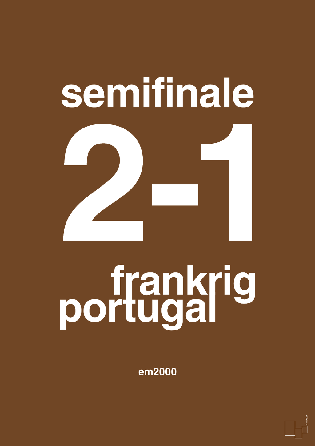 plakat: resultat for fodbold em semifinale B i 2000 - dark brown-Fodbold-A1two3