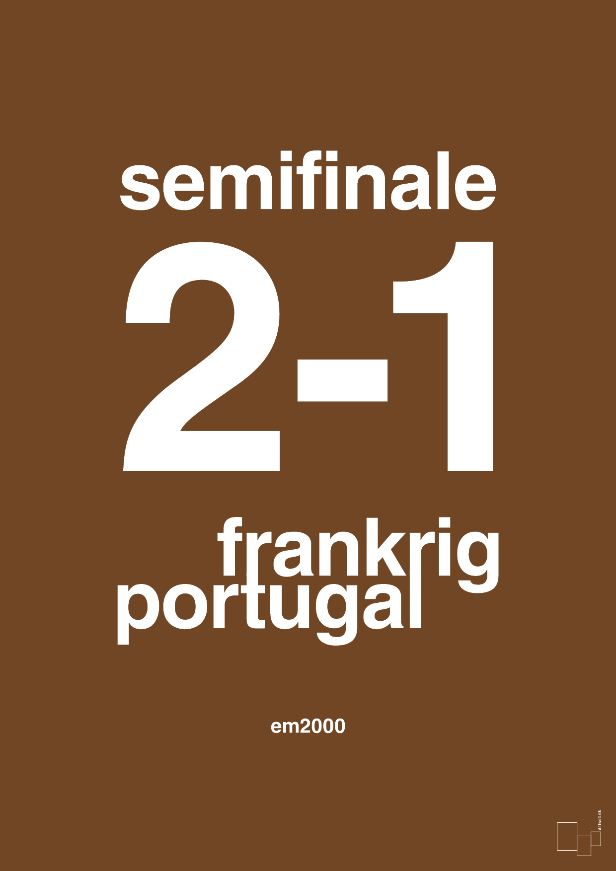 plakat: resultat for fodbold em semifinale B i 2000 - dark brown-Fodbold-A1two3