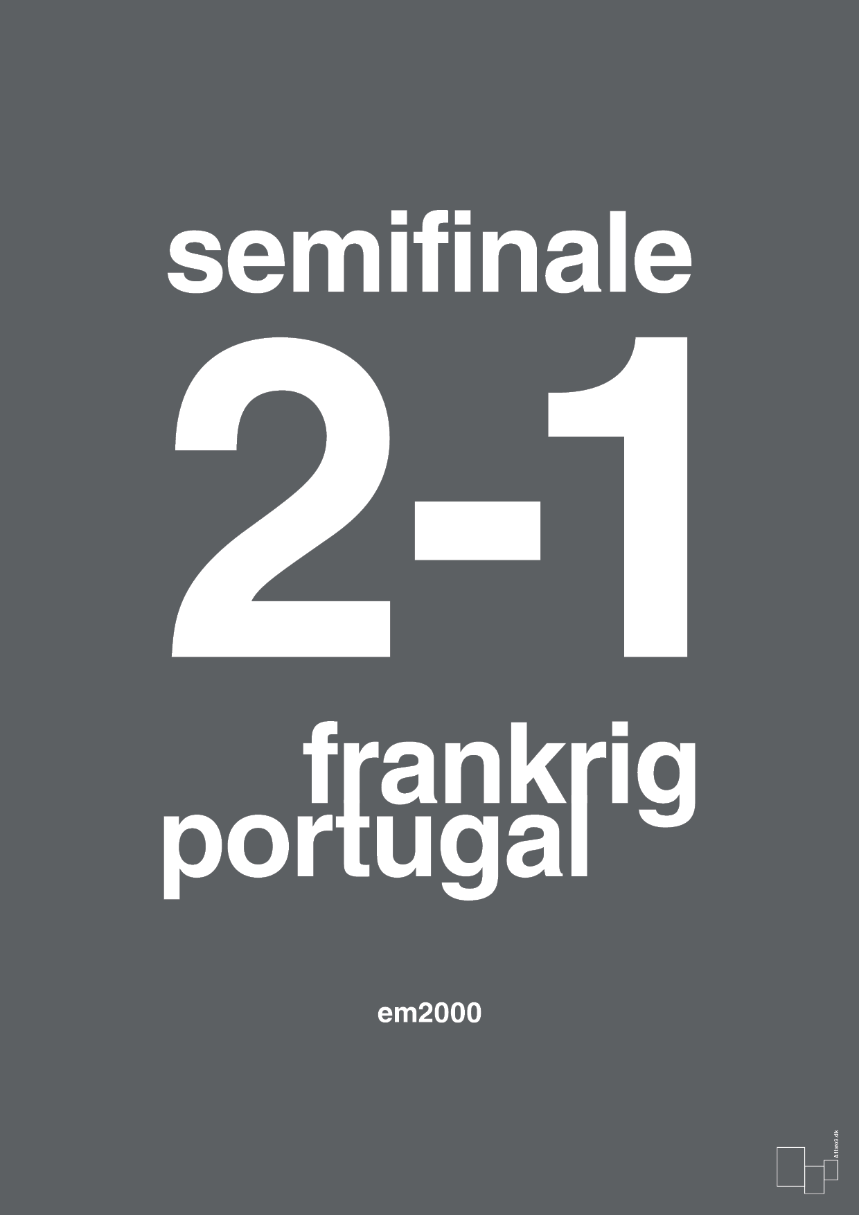 plakat: resultat for fodbold em semifinale B i 2000 - graphic charcoal-Fodbold-A1two3