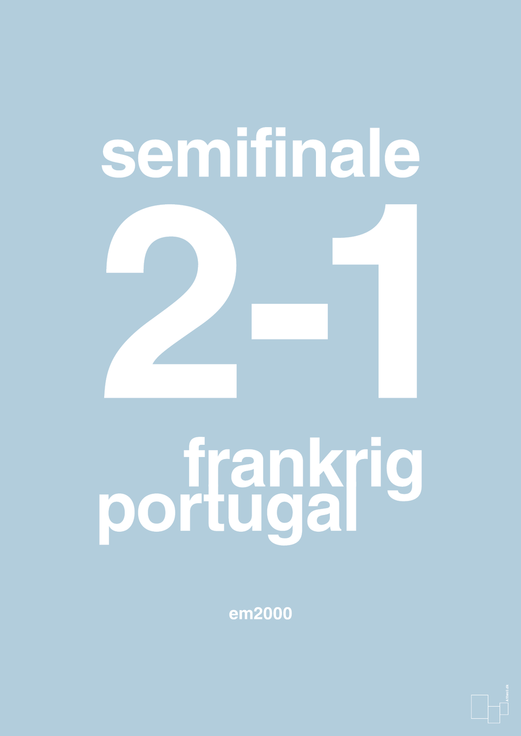 plakat: resultat for fodbold em semifinale B i 2000 - heavenly blue-Fodbold-A1two3