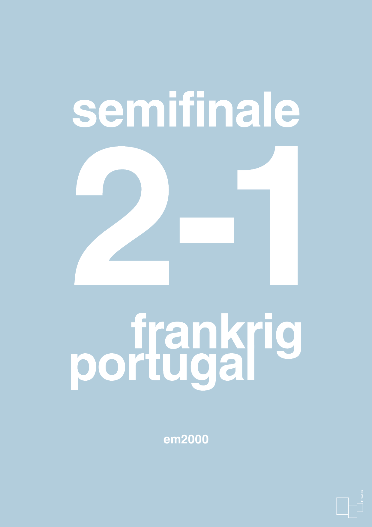 plakat: resultat for fodbold em semifinale B i 2000 - heavenly blue-Fodbold-A1two3