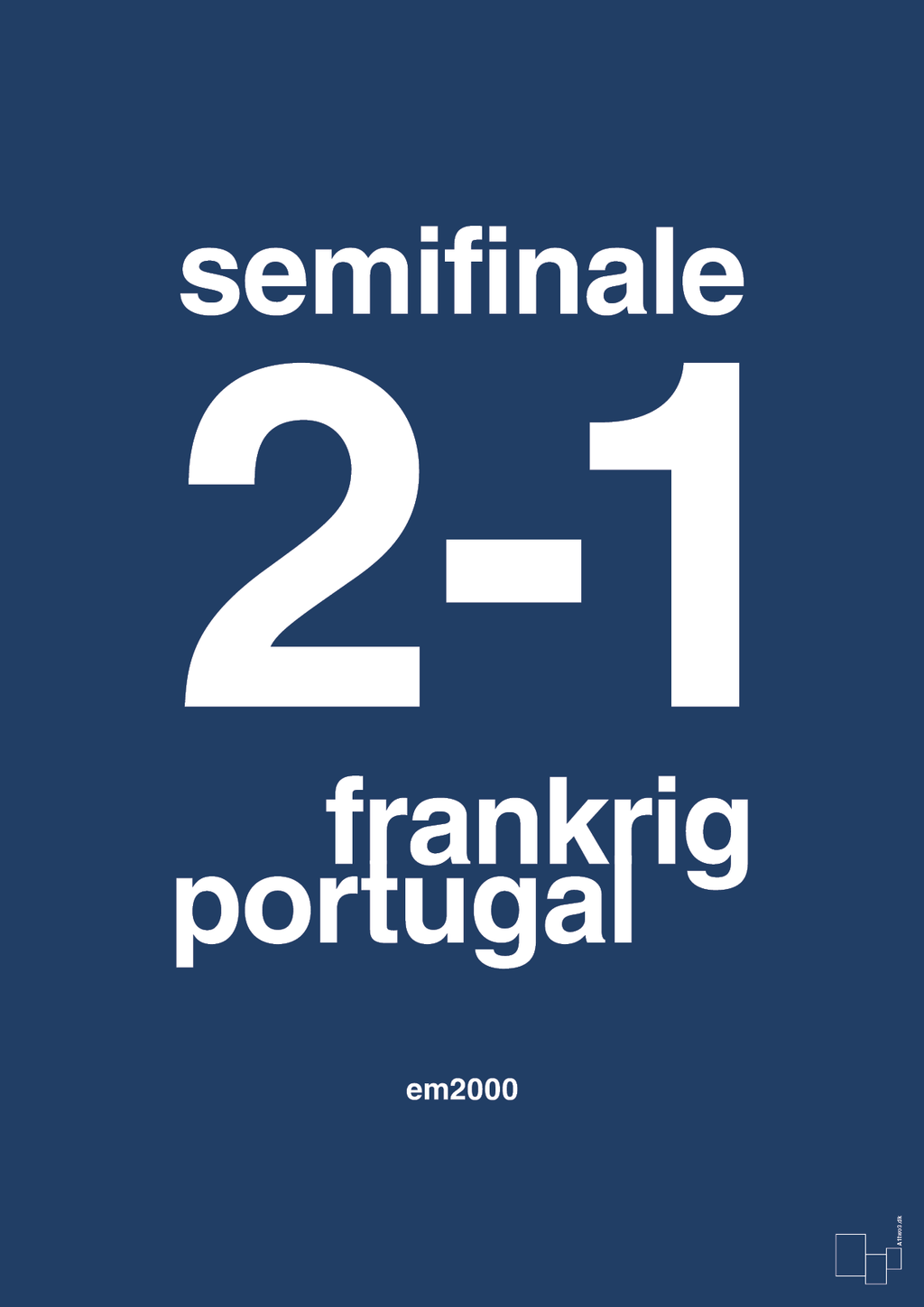 plakat: resultat for fodbold em semifinale B i 2000 - lapis blue-Fodbold-A1two3