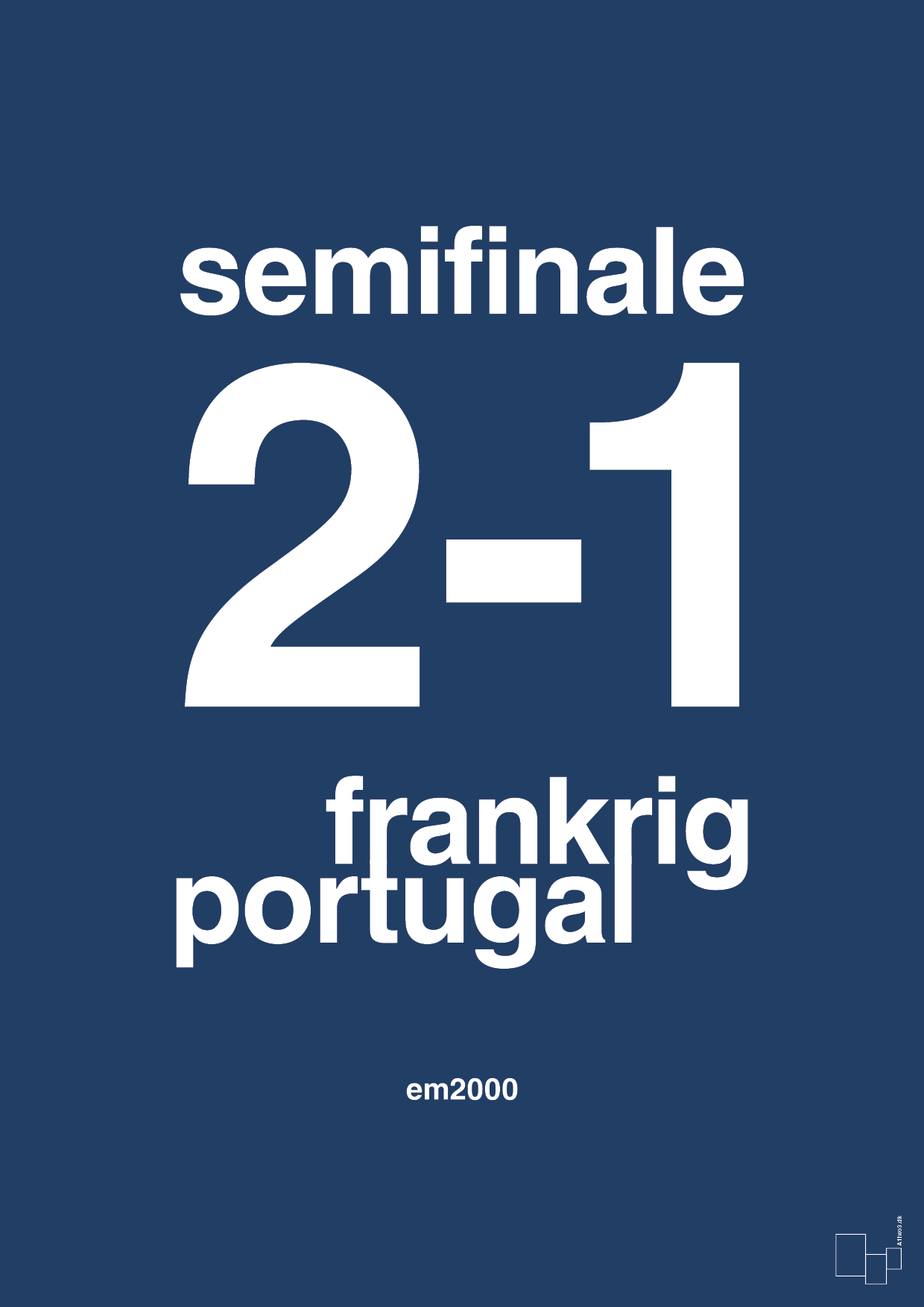 plakat: resultat for fodbold em semifinale B i 2000 - lapis blue-Fodbold-A1two3