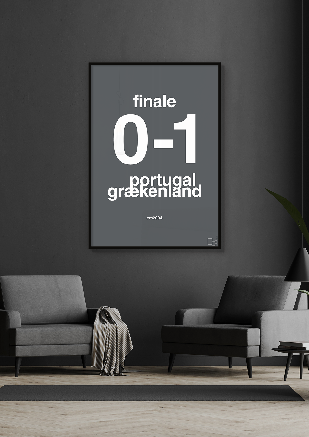 plakat: resultat for fodbold em finalen i 2004 - graphic charcoal-Fodbold-A1two3