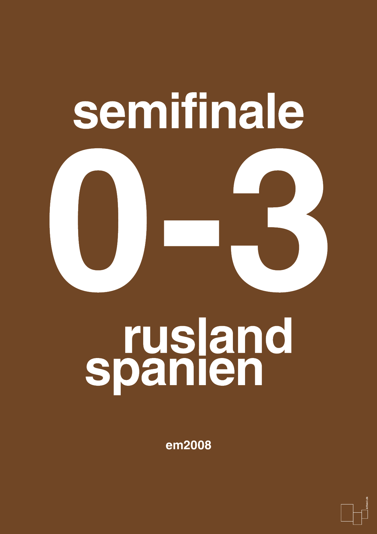 plakat: resultat for fodbold em semifinale A i 2008 - dark brown-Fodbold-A1two3