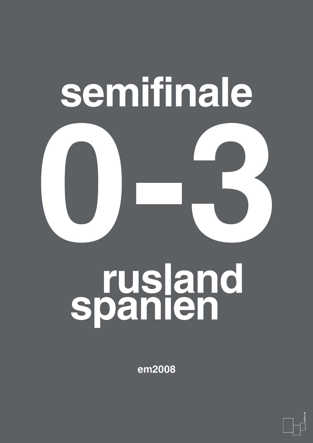 plakat: resultat for fodbold em semifinale A i 2008 - graphic charcoal-Fodbold-A1two3