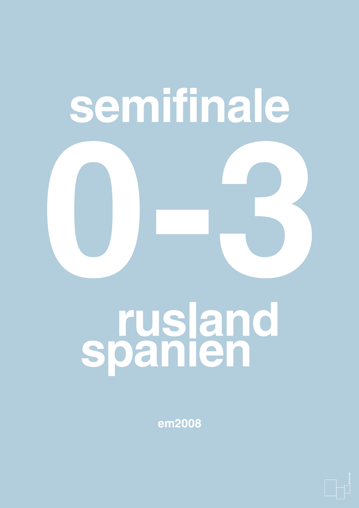 plakat: resultat for fodbold em semifinale A i 2008 - heavenly blue-Fodbold-A1two3