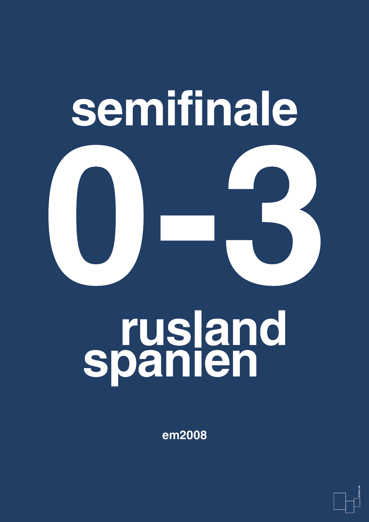 plakat: resultat for fodbold em semifinale A i 2008 - lapis blue-Fodbold-A1two3