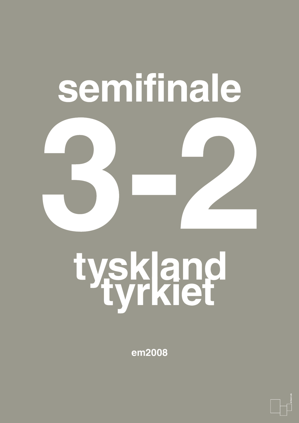 plakat: resultat for fodbold em semifinale B i 2008 - battleship gray-Fodbold-A1two3