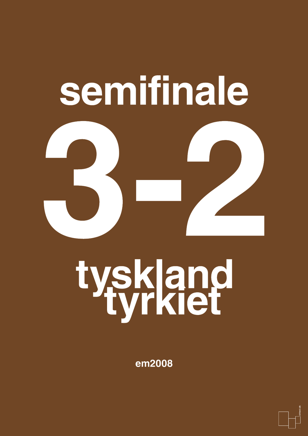 plakat: resultat for fodbold em semifinale B i 2008 - dark brown-Fodbold-A1two3