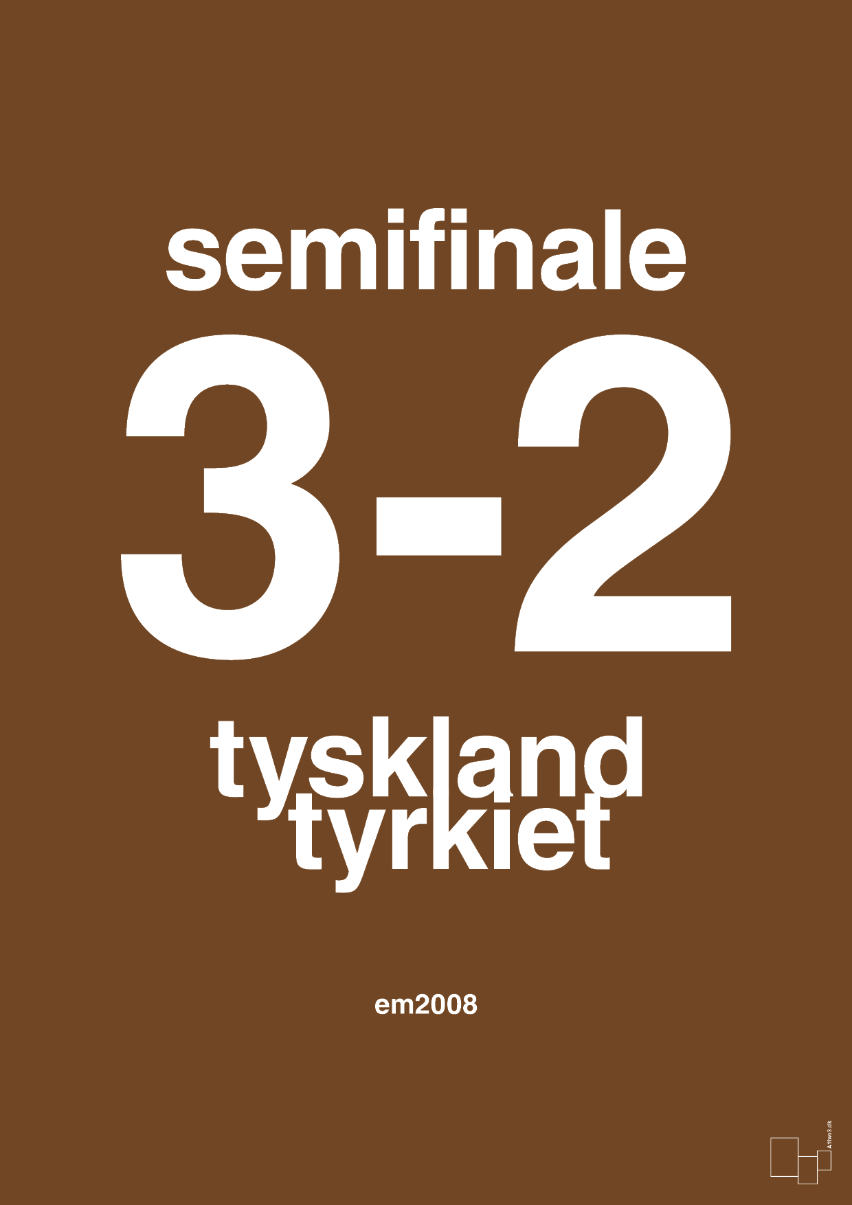 plakat: resultat for fodbold em semifinale B i 2008 - dark brown-Fodbold-A1two3